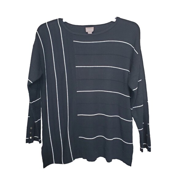 Chico's Touch of Cashmere Black Striped Ribbed Sweater Tunic Size 2 Large - Picture 1 of 7